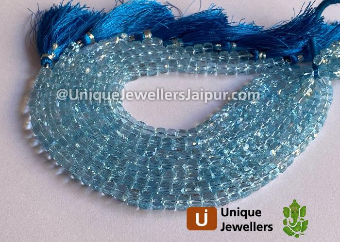 Sky Blue Topaz Faceted Cube Beads