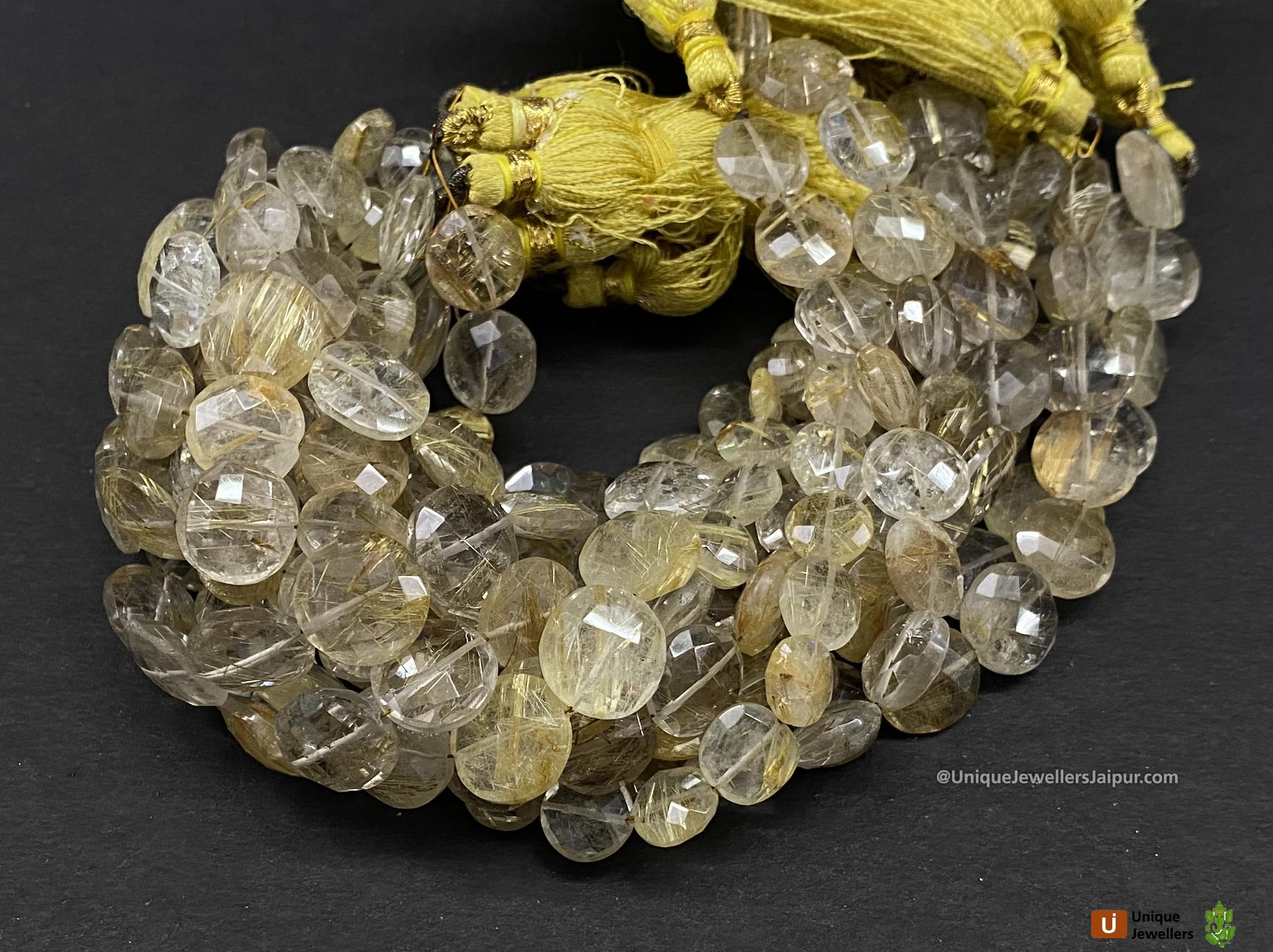 Golden Rutail Faceted Coin Beads