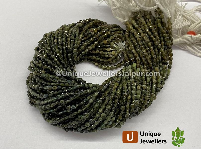 Green Tourmaline Shaded Faceted Coin Beads