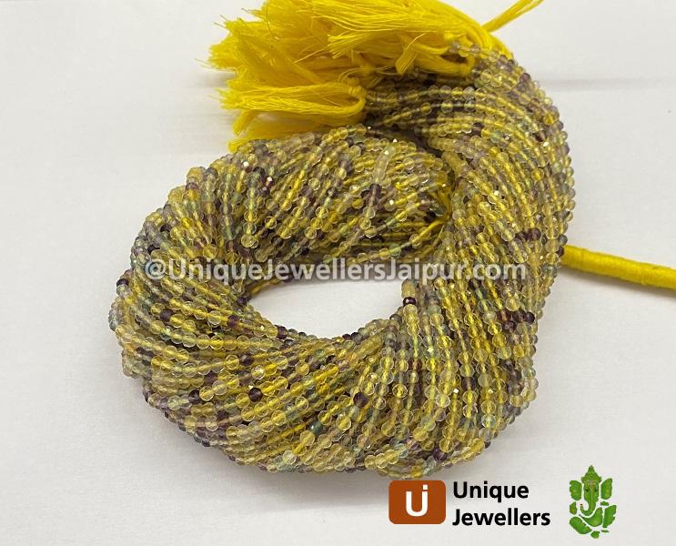 Yellow Fluorite Faceted Round Beads