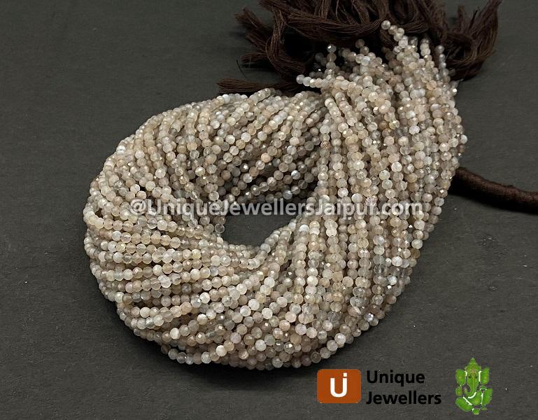 Grey Moonstone Faceted Round Beads