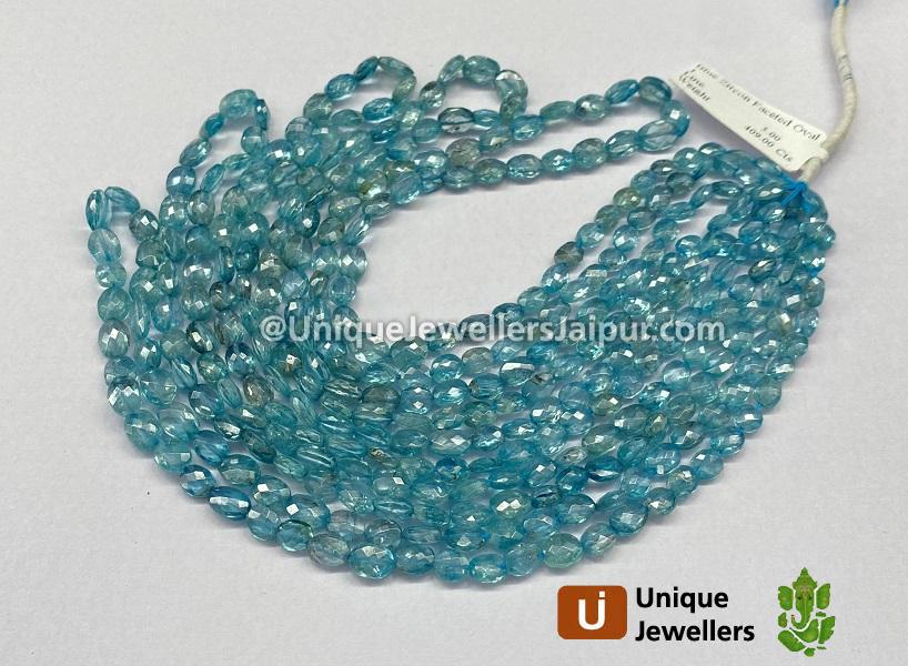 Blue Zircon Faceted Oval Beads