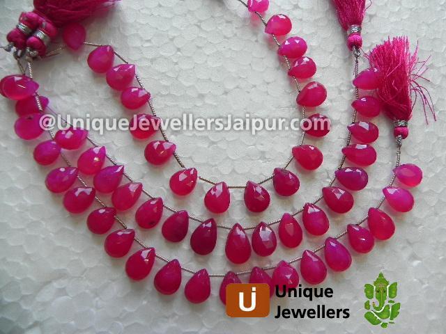 Raspberry Chalcedony Faceted Pear Beads