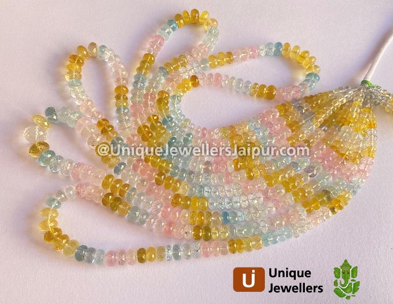 Multi Aquamarine Far Faceted Roundelle Beads