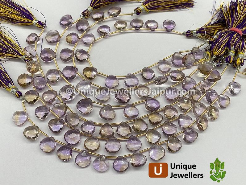 Ametrine Faceted Heart Beads