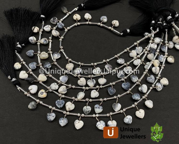 Dendritic Opal Fancy Faceted Heart Beads