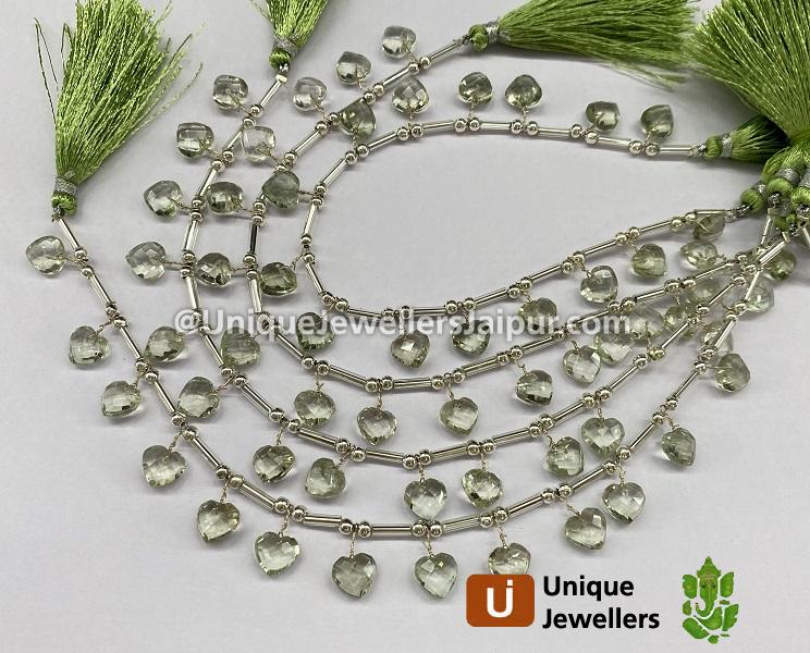 Green Amethyst Fancy Faceted Heart Beads