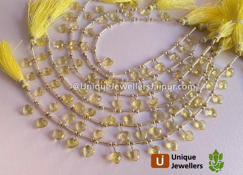 Lemon Quartz Fancy Faceted Heart Beads