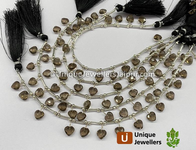 Smoky Fancy Faceted Heart Beads