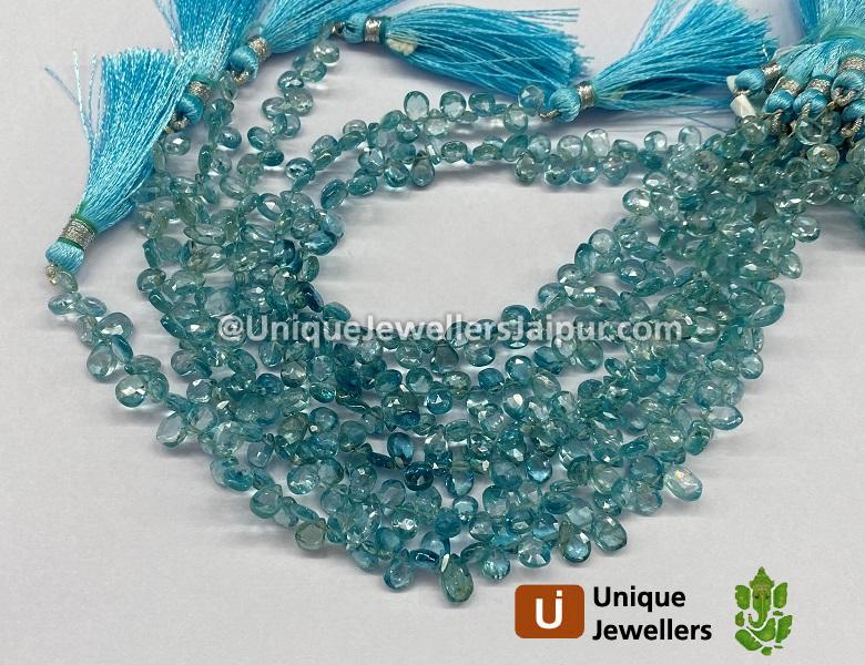 Natural Blue Zircon Faceted Pear Beads