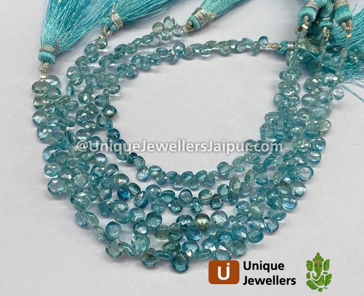 Natural Blue Zircon Faceted Heart Beads