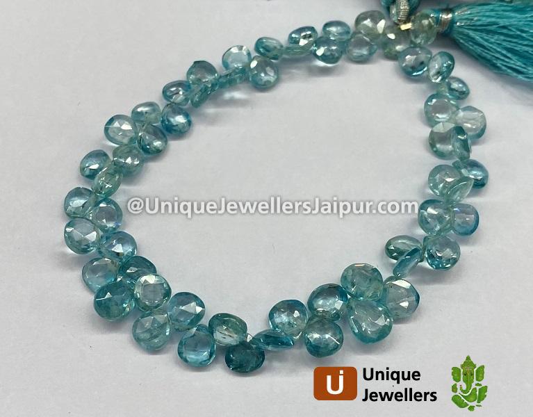 Natural Blue Zircon Faceted Heart Beads