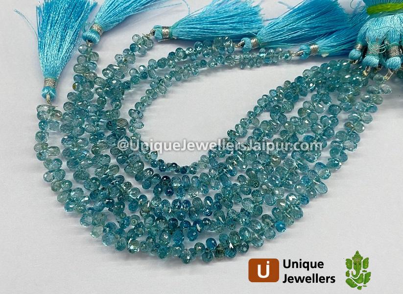 Natural Blue Zircon Faceted Drops Beads