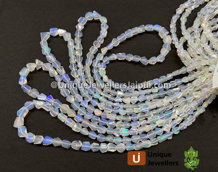 White Ethiopian Opal Fancy Cut Nuggets Beads