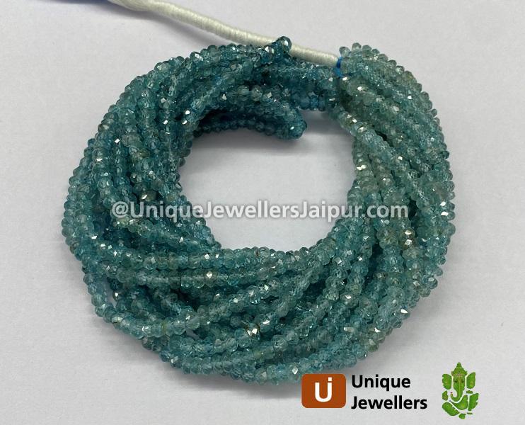 Natural Blue Zircon Faceted Roundelle Beads