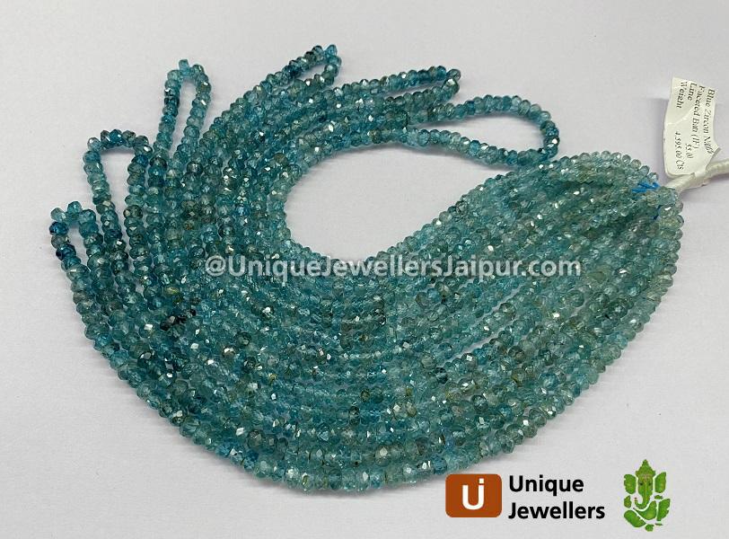 Natural Blue Zircon Faceted Roundelle Beads