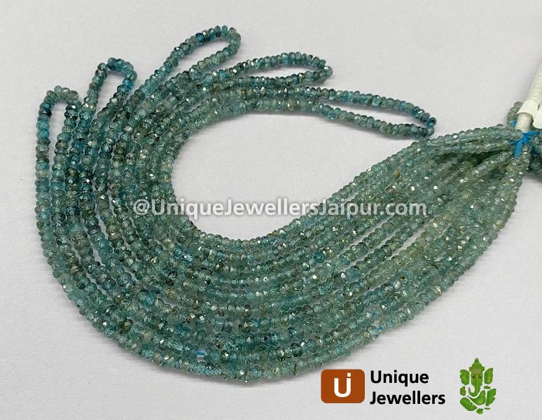 Natural Blue Zircon Faceted Roundelle Beads