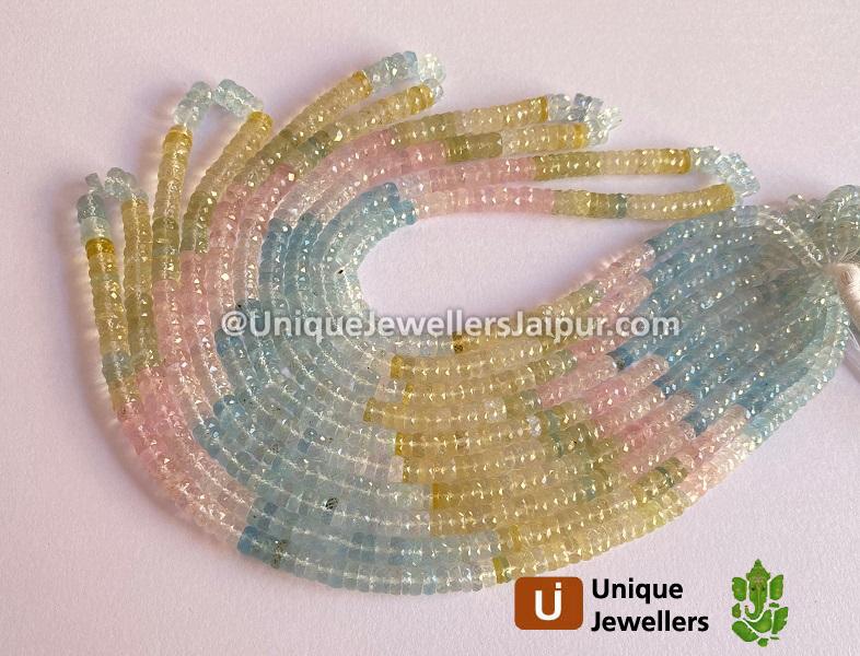 Multi Aquamarine Far Faceted Tyre Beads