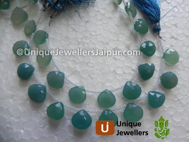 Greenish Blue Chalcedony Faceted Heart Beads