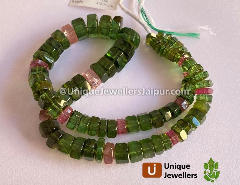 Emerald Green Tourmaline Step Cut Bolt Beads