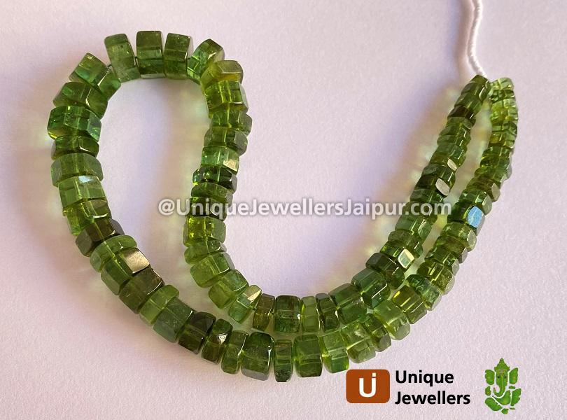 Emerald Green Tourmaline Step Cut Bolt Beads