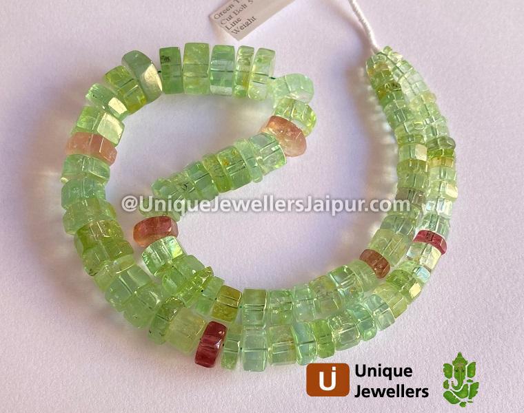 Mint Green Tourmaline Step Cut Bolt Beads