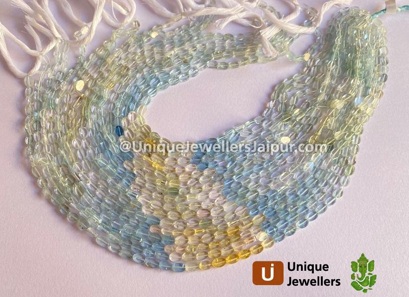 Multi Aquamarine Faceted Oval Beads
