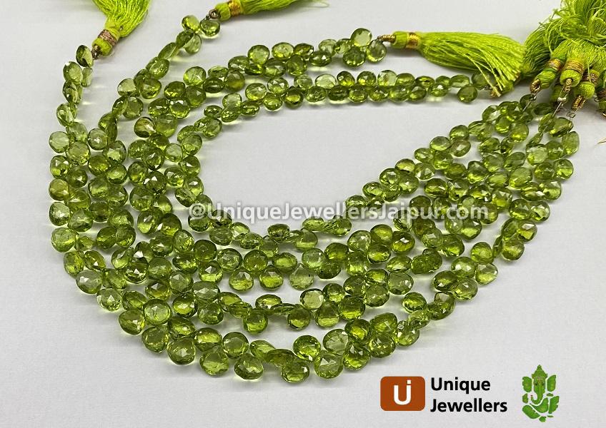 Peridot Far Faceted Heart Beads