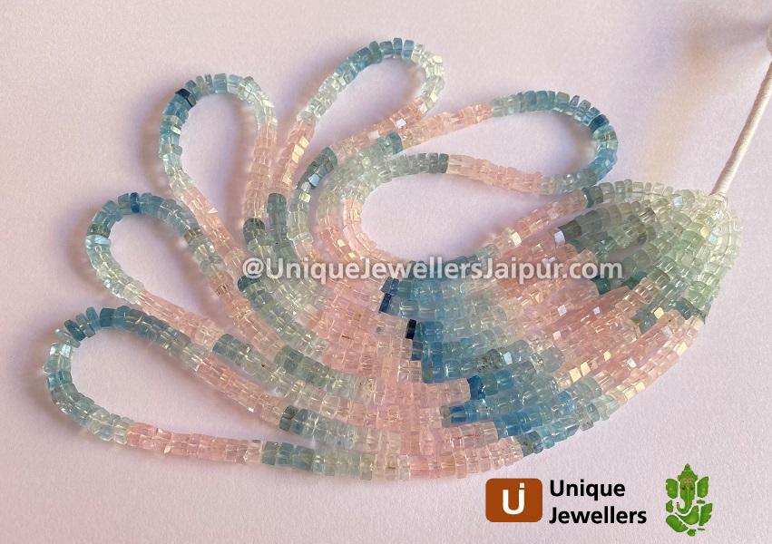 Multi Aquamarine Step Cut Bolt Beads