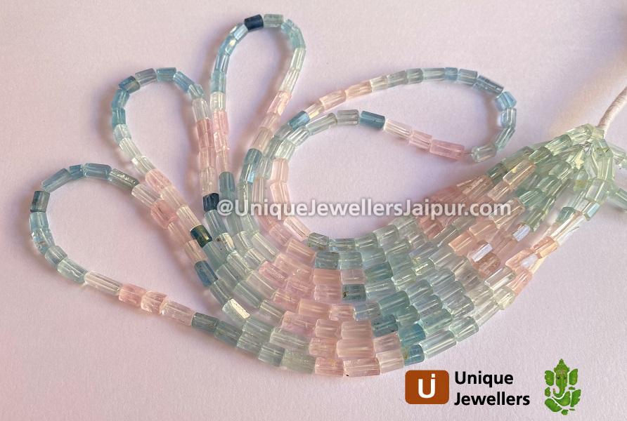 Multi Aquamarine Step Cut Pipe Beads