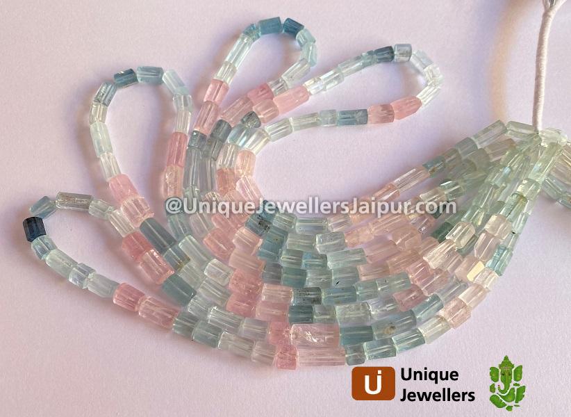 Multi Aquamarine Step Cut Pipe Beads