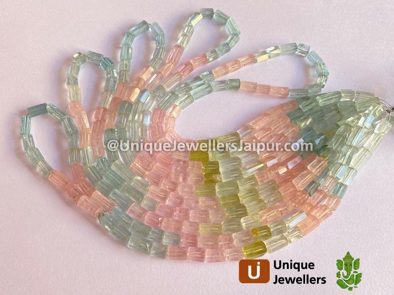 Multi Aquamarine Step Cut Pipe Beads