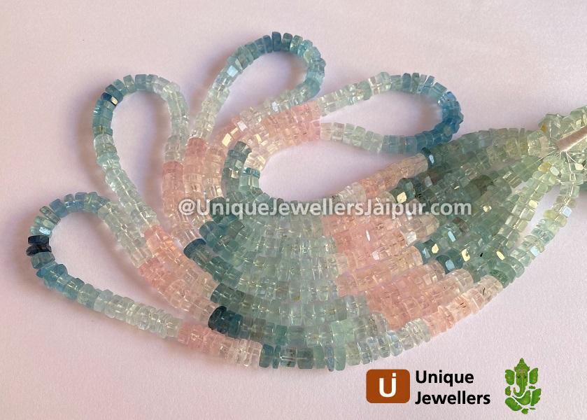 Multi Aquamarine Far Step Cut Bolt Beads