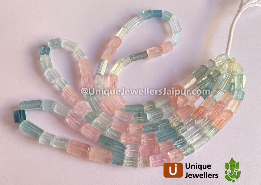 Multi Aquamarine Far Step Cut Pipe Beads