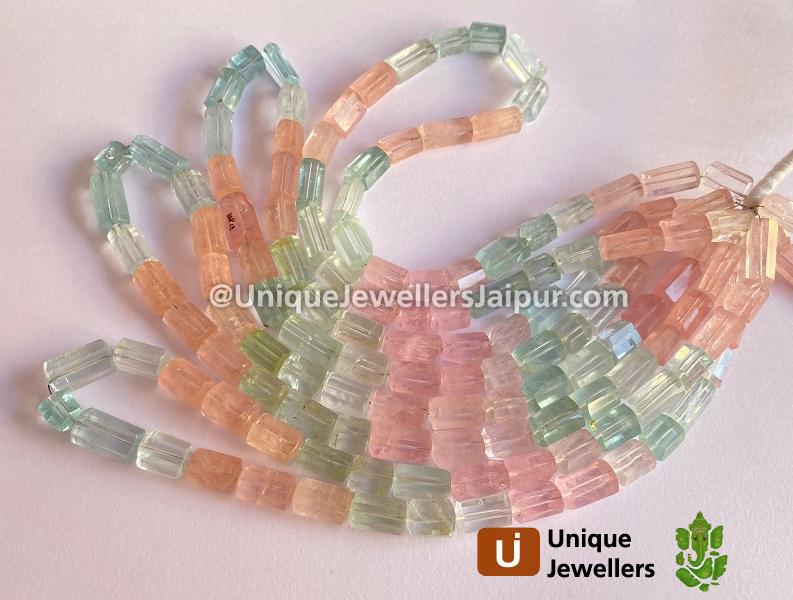 Multi Aquamarine Far Step Cut Pipe Beads