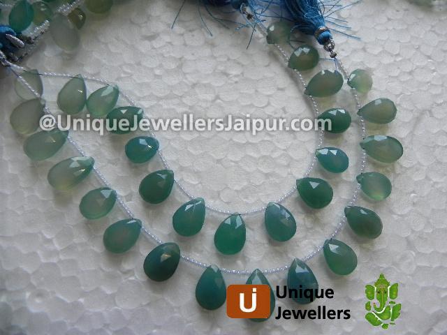 Greenish Blue Chalcedony Faceted Pear Beads