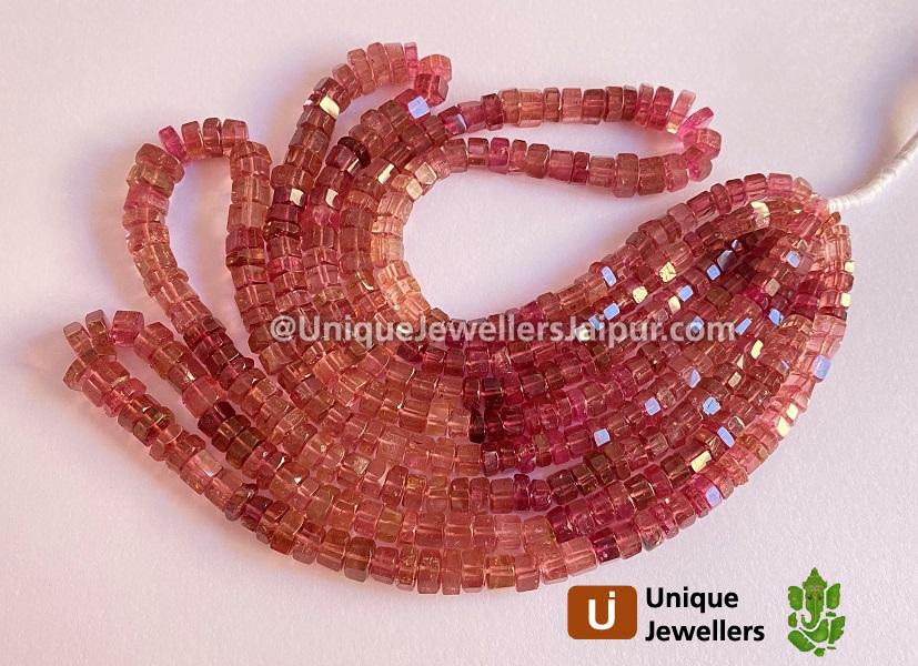 Pink Tourmaline Shaded Step Cut Bolt Beads