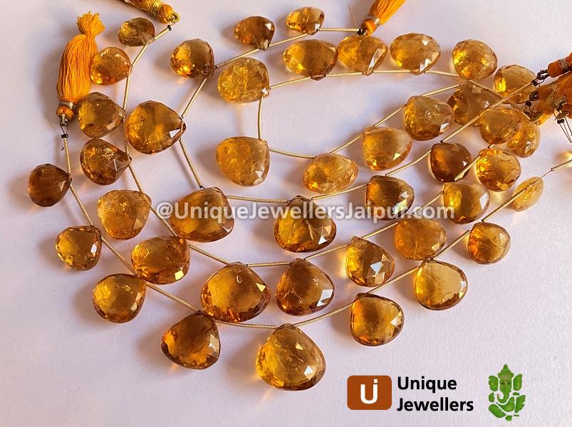 Frosted Madeira Citrine Far Faceted Heart Beads
