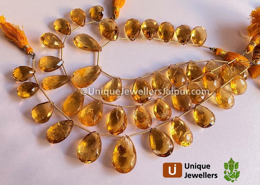 Frosted Madeira Citrine Far Faceted Pear Beads