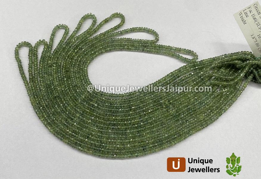 Green Songea Sapphire Faceted Roundelle Beads