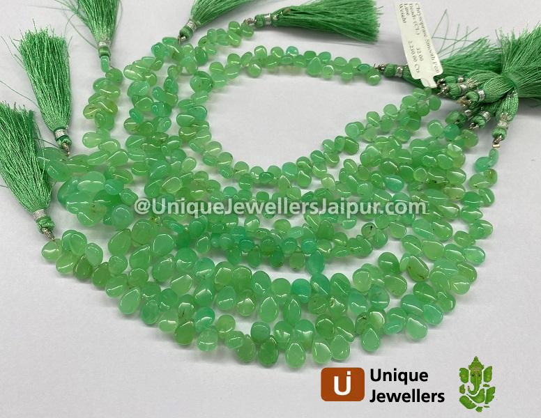 Apple Green Chrysoprase Smooth Pear Beads