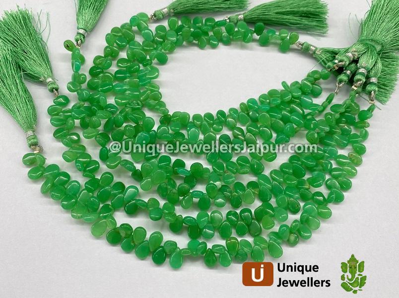 Deep Green Chrysoprase Smooth Pear Beads