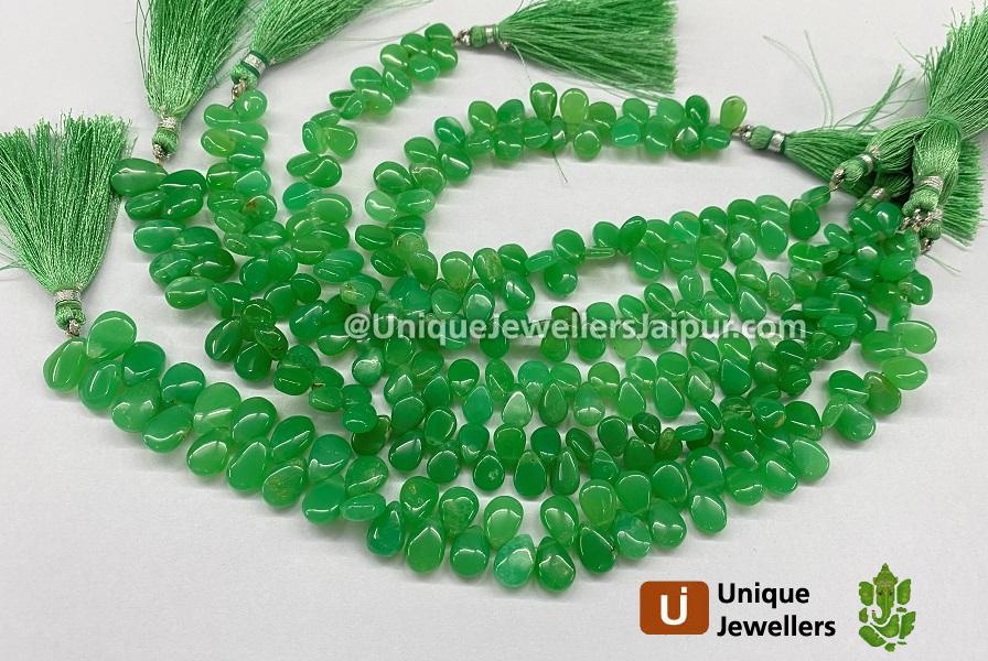 Deep Green Chrysoprase Smooth Pear Beads