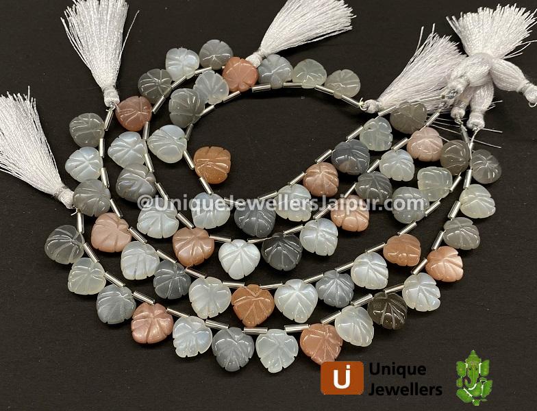 Multi Moonstone Carved Maple Leaf Beads