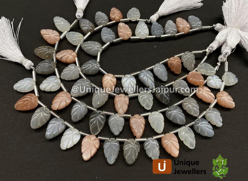 Multi Moonstone Carved Leaf Beads