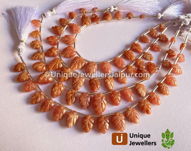 Rhodochrosite Carved Leaf Beads