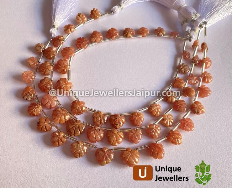 Rhodochrosite Carved Maple Leaf Beads
