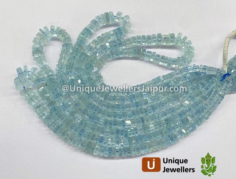 Aquamarine Step Cut Bolt Beads