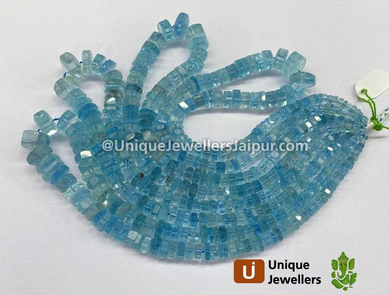 Aquamarine Step Cut Bolt Beads