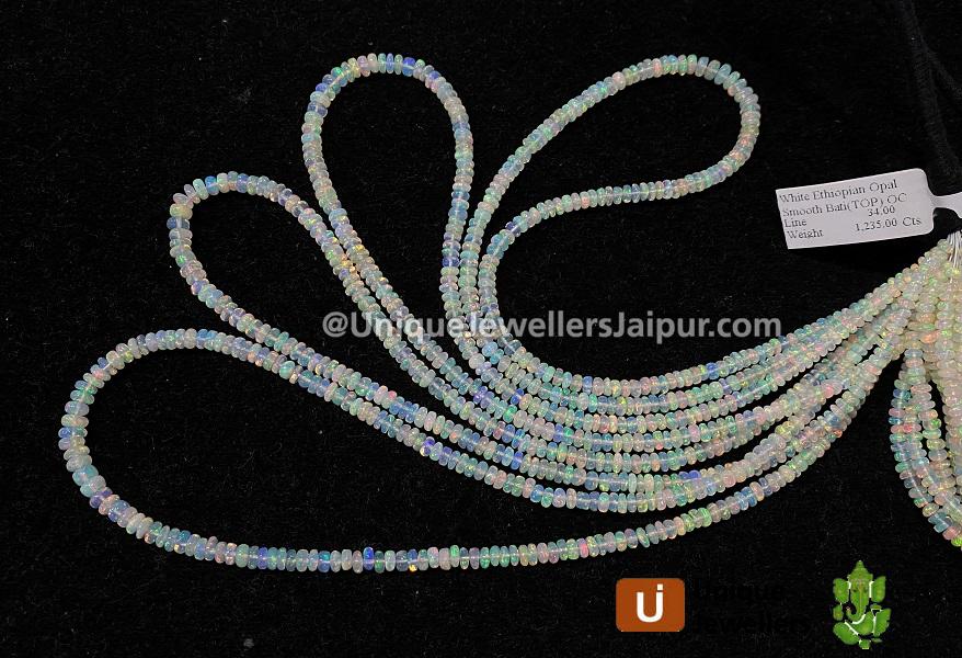 White Ethiopian Opal Smooth Roundelle Beads